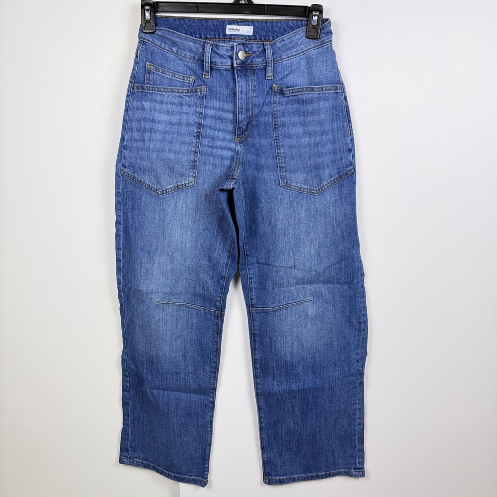 Sonoma Goods For Life Womens Blue Utility Straight Leg Jeans Size 8